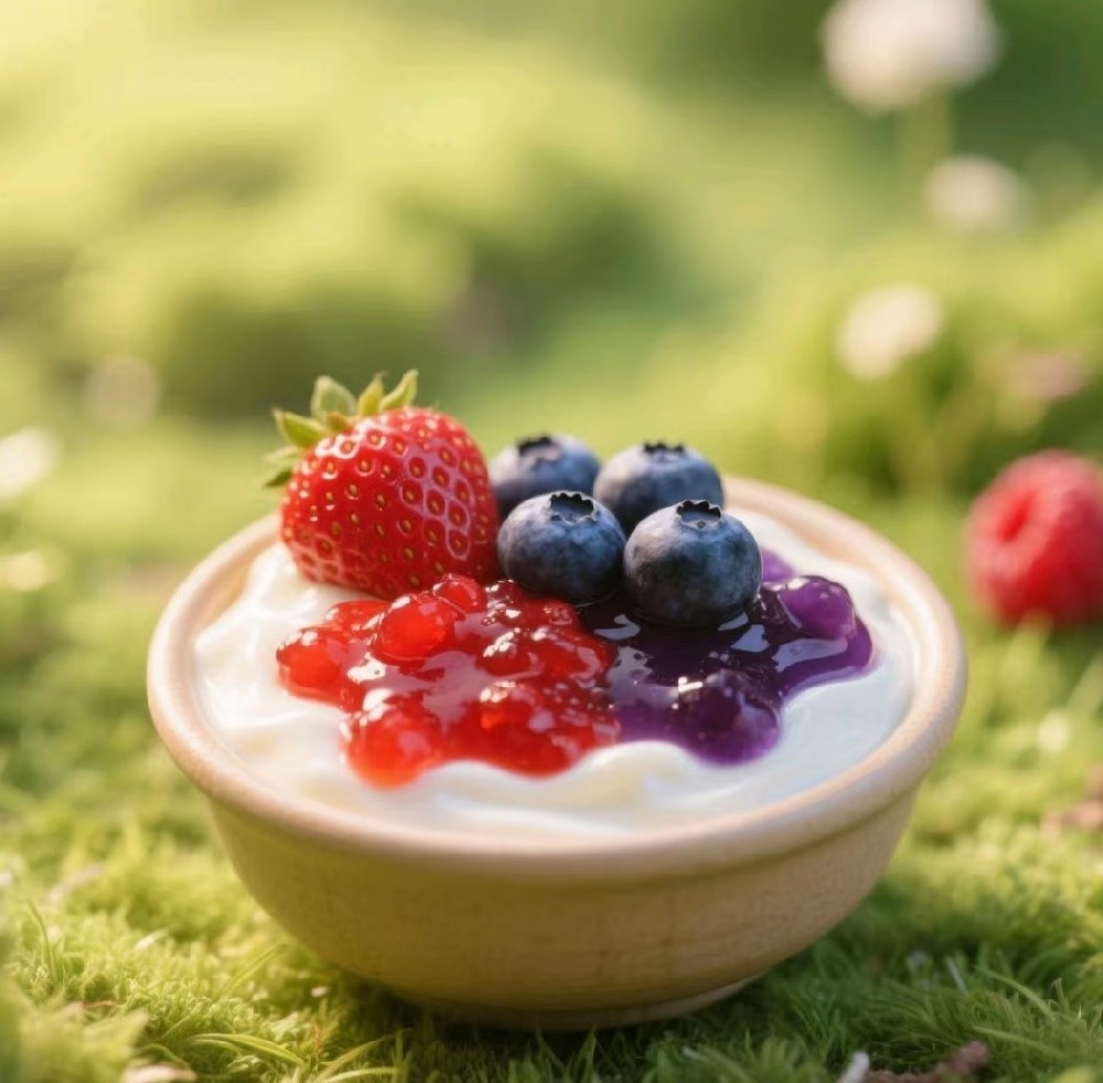 Strawberry, blueberry, raspberry and yogurt